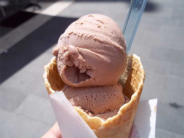 Jose Mier holding Nutella ice cream on cone