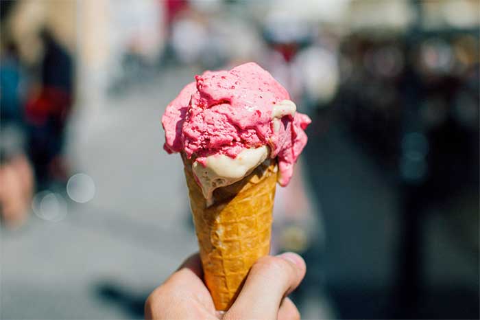 Frozen Jose Mier's strawberry ice cream cone