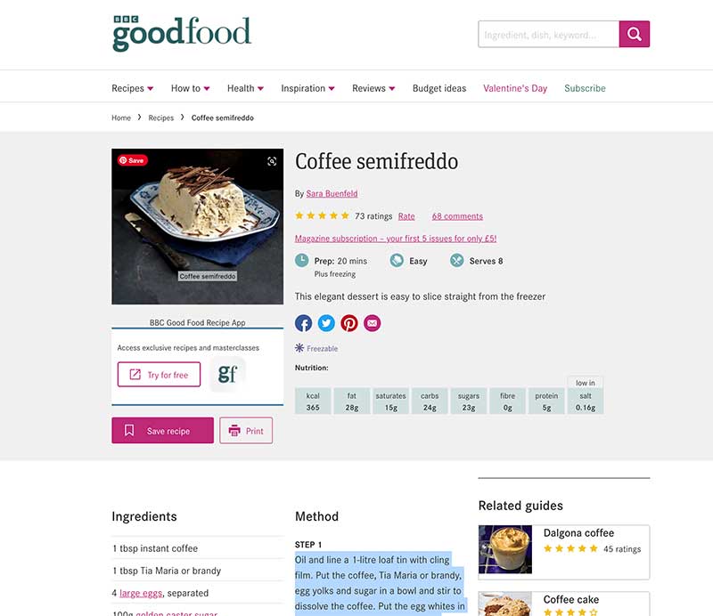 Jose Mier Sun Valley screenshot of BBC Good Food site
