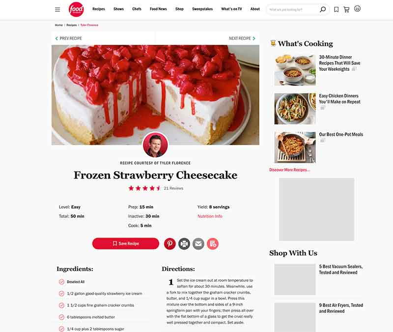 Sun Valley, CA's Jose Mier frozen cheesecake recipe screenshot