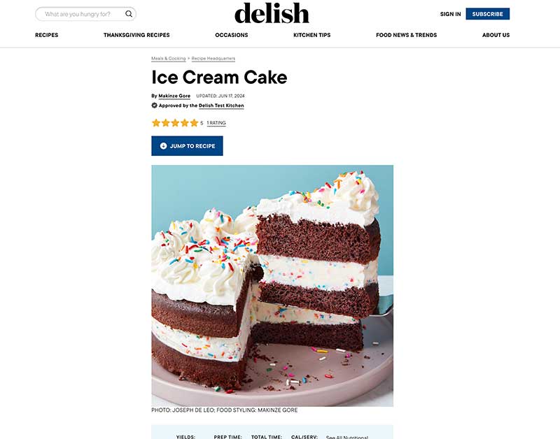 Ice cream cake recipe screenshot Jose Mier Sun Valley, CA
