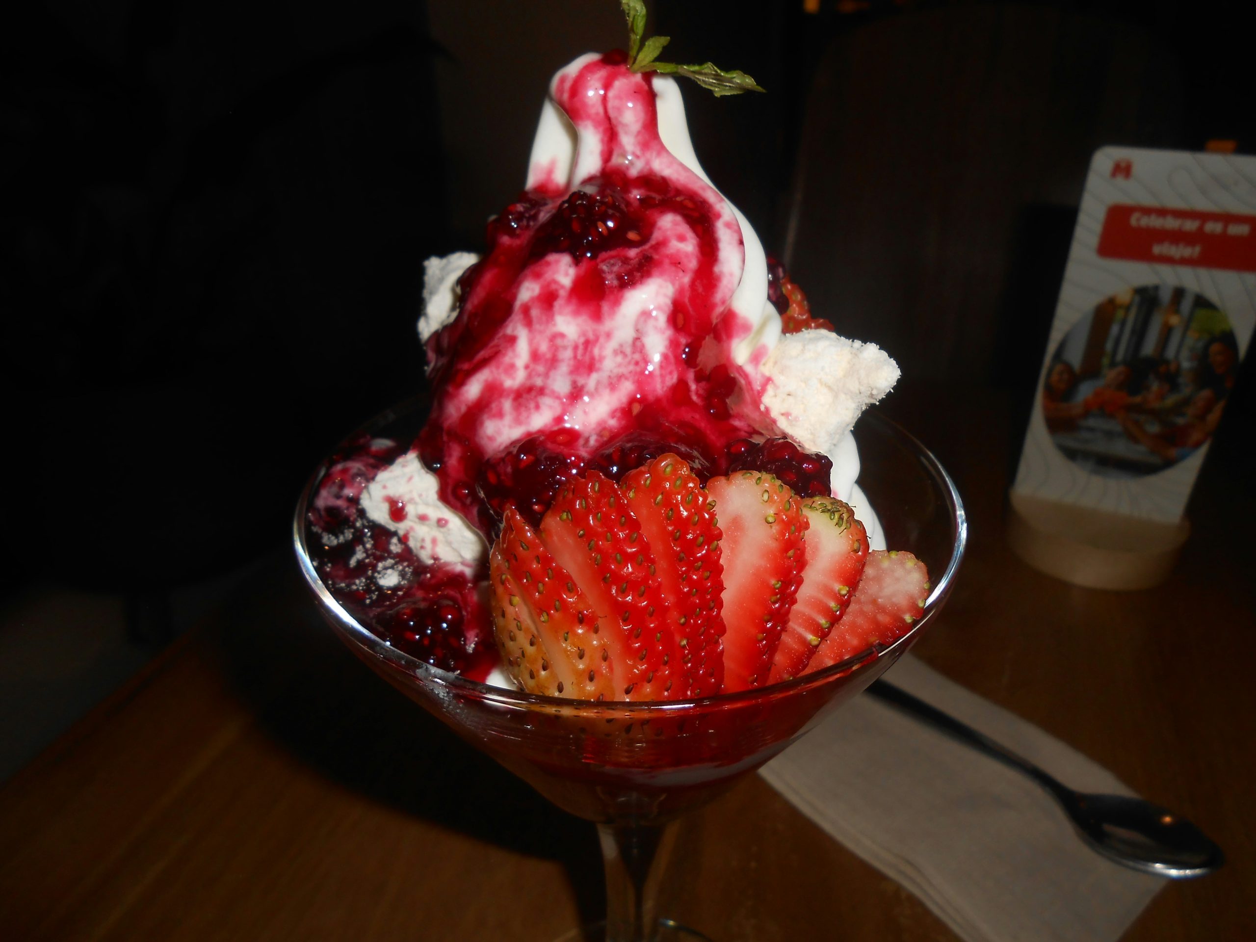 Jose Mier dessert parfait with strawberries evoking the German Spaghettieis 