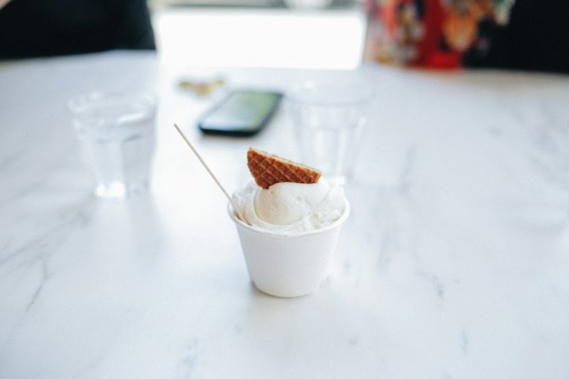 Affogato with espresso poured over ice cream at a café, Sun Valley Jose Mier